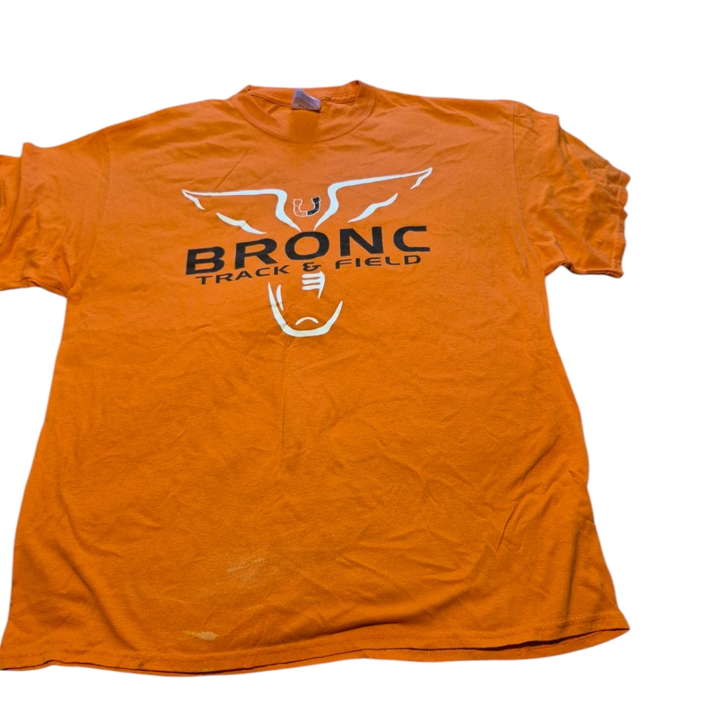Bronc Track And Field Bold Orange Short Sleeve Tee with Graphic Design